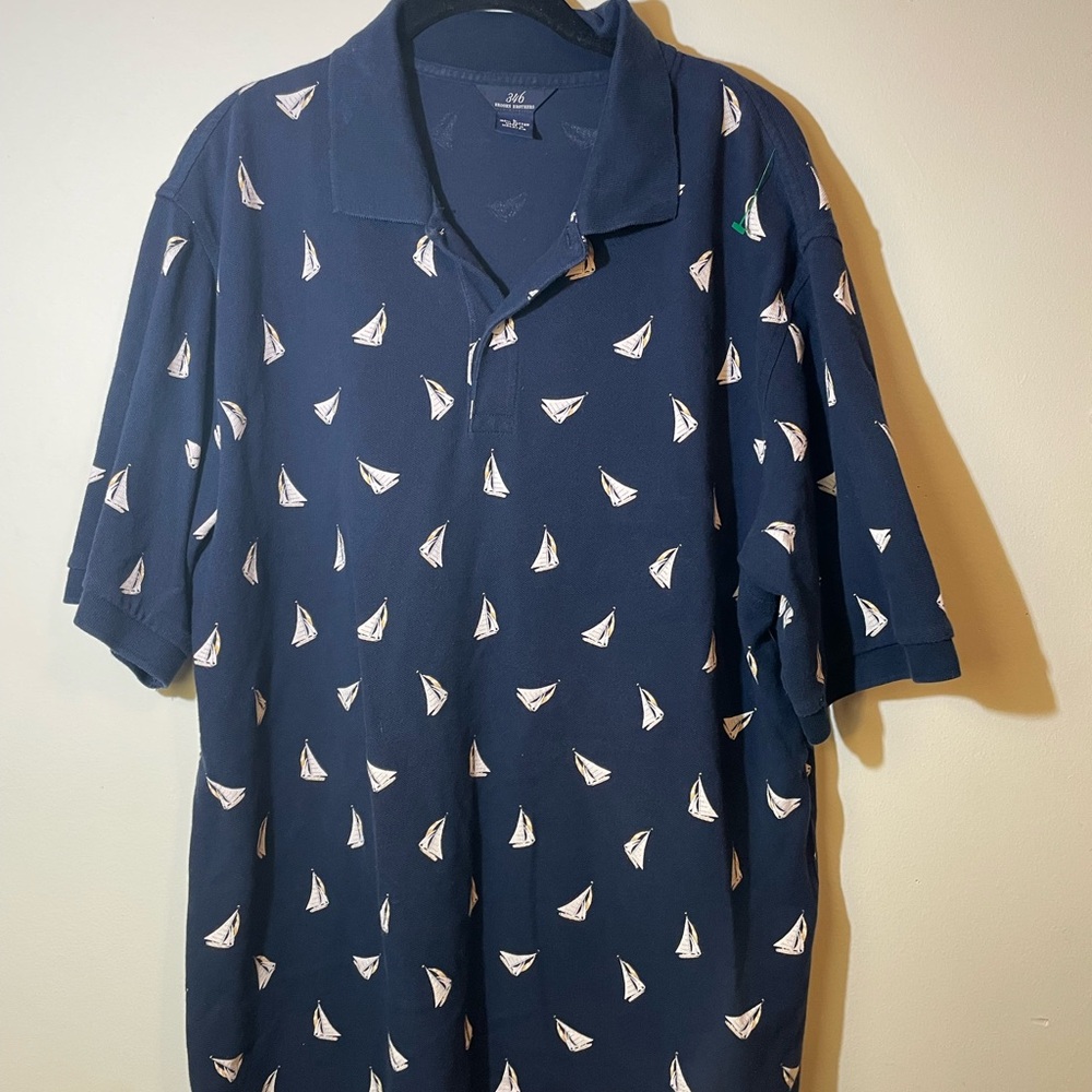 Brooks Brothers 346‎ Polo Mens Large Blue W/White Sail Boats cotton